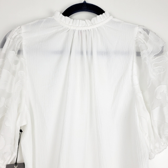 NWT Vince Camuto Falling For Florals Puff Sleeve Top Lace Ruffled New Ivory Sz M - Picture 5 of 11